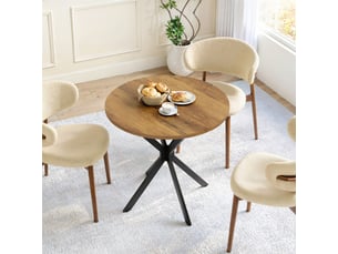 Table ronde de style rustique avec pieds en x de 80 cm en marron et noir pour cuisine salon bureau balcon ou café