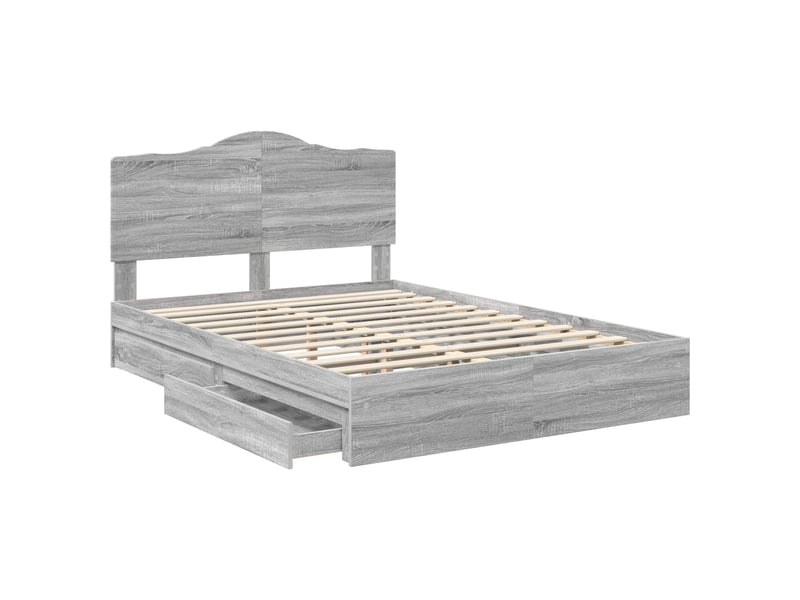 Lit double- lit adulte - lit de rangement gris sonoma 150 x 200 cm bois d'ingénierie - Conforama D