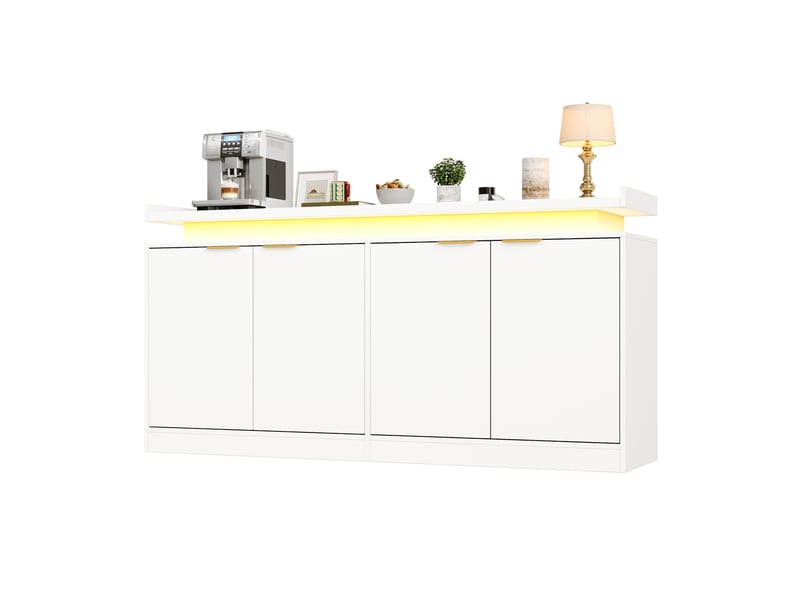 Buffet de cuisine 4 portes avec éclairage led rgb, 160 x 39 x 83 cm, blanc - Conforama A