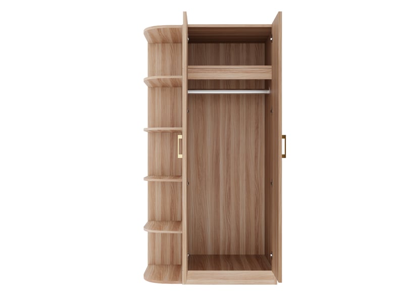  Armoire 2 portes 90 x 55 x 170 cm en mdf bois clair, rangements ouverts, tiroirs et penderie spacieuse  - Conforama D