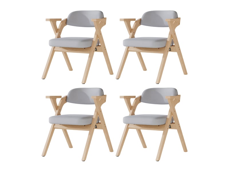  Chaises de salle à manger pliantes, 6 pièces avec accoudoirs, bois et lin gris  - Conforama A