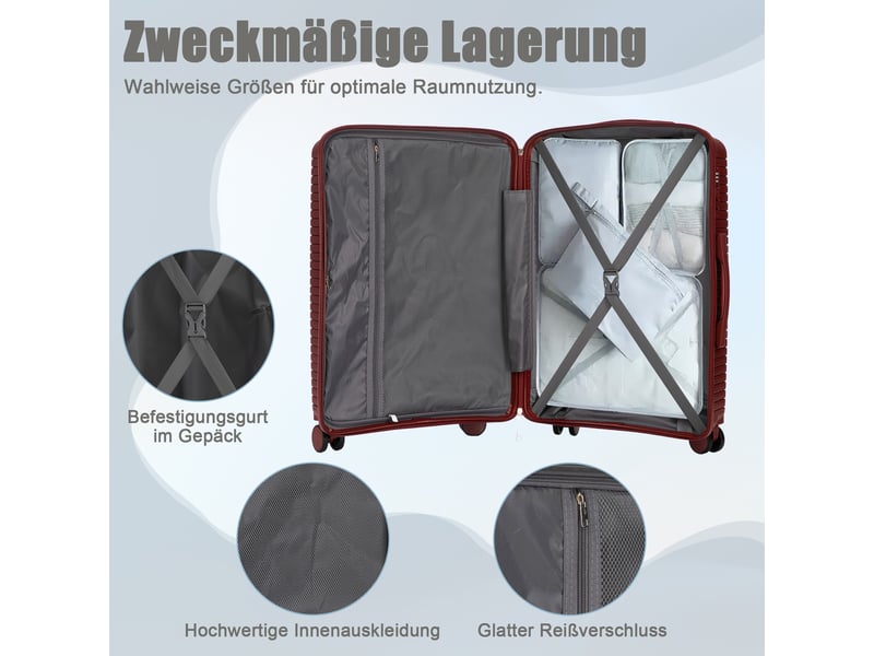Lot de 3 valises rigides,202428 pouces,avec serrure,polypropylène,rouge - Conforama E