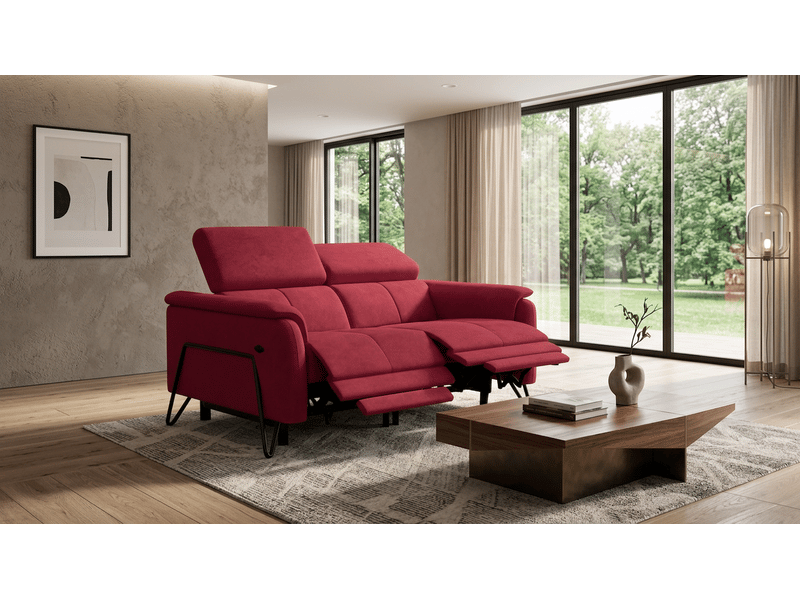  Canapé 2 places roden, 2x relax, tissu velours bordeaux  - Conforama B