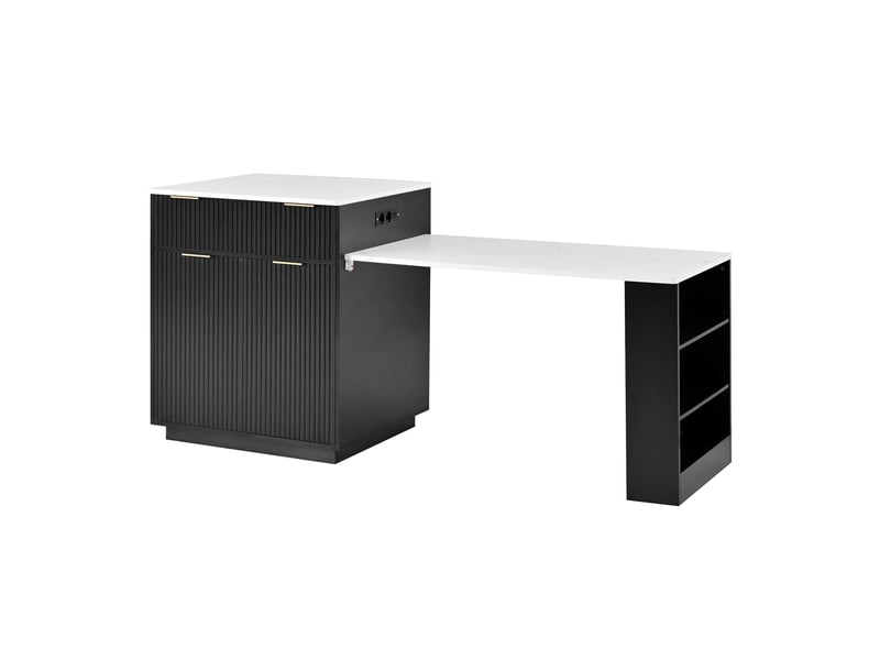  Îlot de cuisine à roulettes 127.5x67x92 cm extensible led mdf noir  - Conforama B
