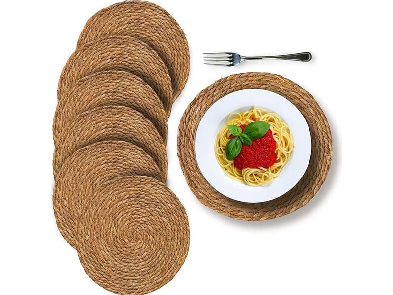  Sets de table tissés en paille jaune, diamètre 25 cm, lot de 14 sets résistants à la chaleur pour la décoration de restaurants  - Conforama D
