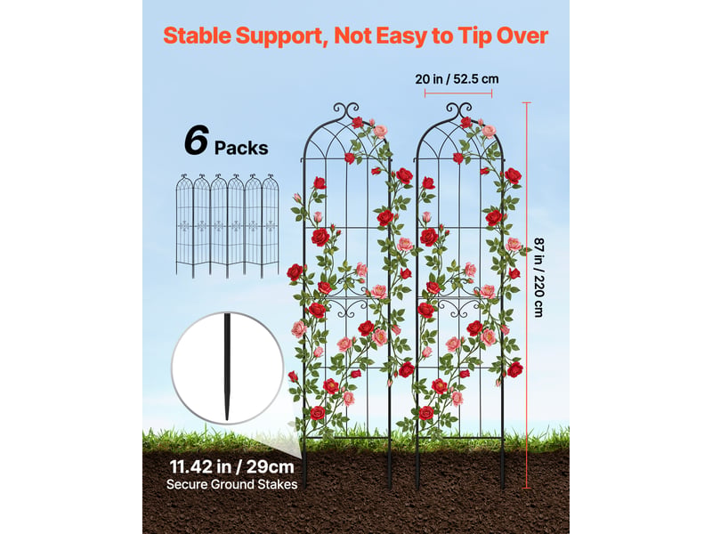  Vevor treillis de jardin support de plante grimpante métal 52,5x220 cm lot de 6  - Conforama B
