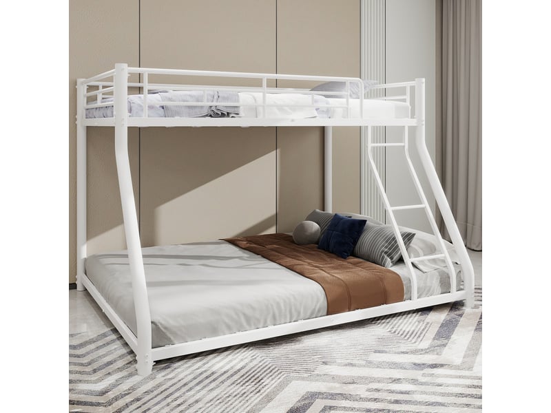  Lit superposé métal - 90x190-140x190cm - échelle inclinée sécurisée - garde-corps 31,5cm - blanc  - Conforama W