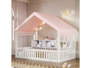 Lit baldaquin 90x200 cm <strong>OKMYHOME</strong>  <strong></strong> coloris blanc