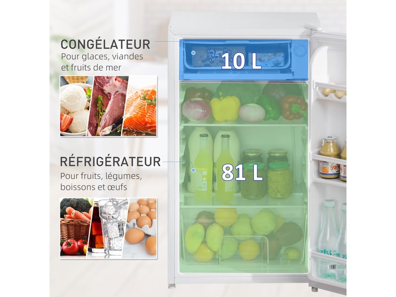 Réfrigérateur congélateur petit réfrigérateur 91 l étagères modulables design sous-comptoir 47,5 x 44,2 x 84 cm blanc - Conforama E