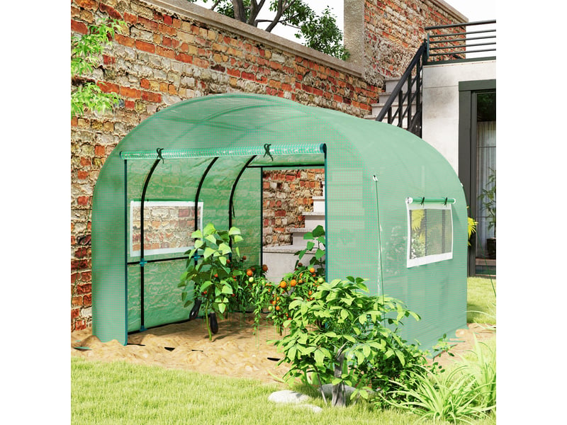  Serre de jardin serre tunnel de jardin 9m² pe haute densité 135 gm², avec 2 portes zippées 300 x 300 x 200 cm, vert  - Conforama C