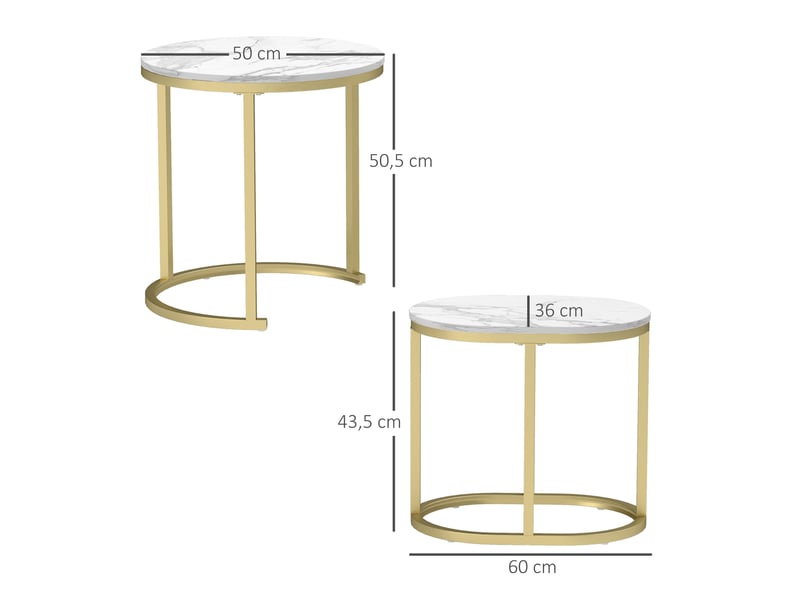  Tables basses gigognes empilables avec cadre en acier pour salon en mdf 60×36×43,5 cm blanches  - Conforama E