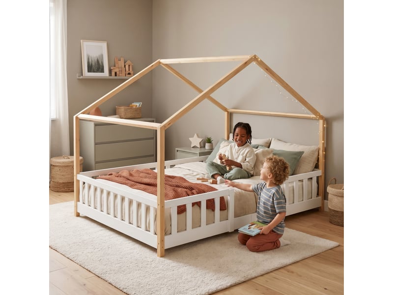  Lit d'enfant en forme de maison treviolo avec matelas 120 x 200 cm bois de pin blanc naturel [en.casa] Treviolo - Conforama C