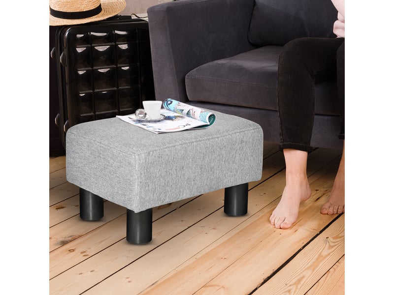  Pouf repose-pied tabouret bas en tissu de lin capacité de charge 110 kg gris 40 x 30 x 24 cm  - Conforama E