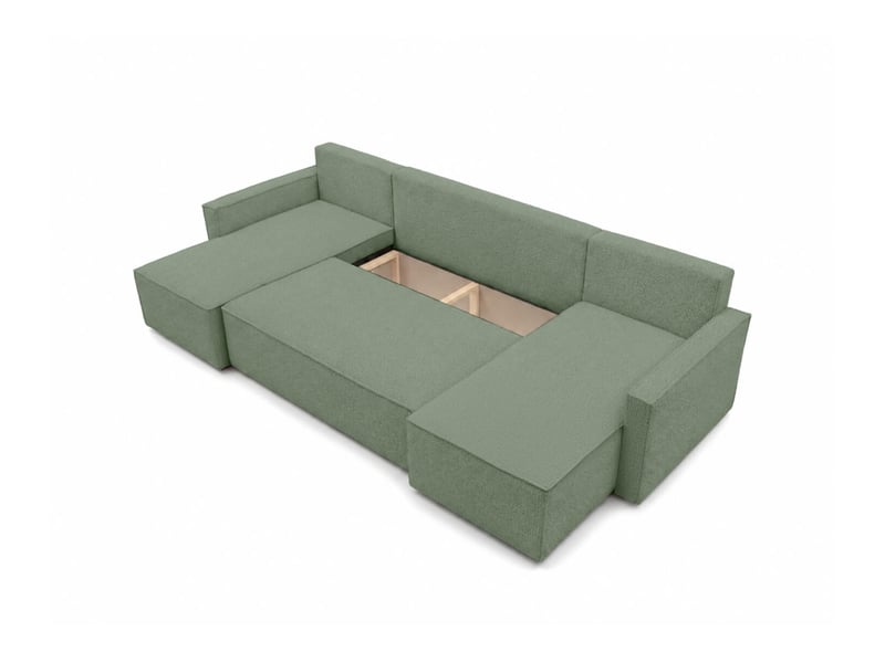  Farah - canapé d'angle panoramique convertible 6 places accoudoirs slim en tissu bouclettes généreuses  - Conforama D