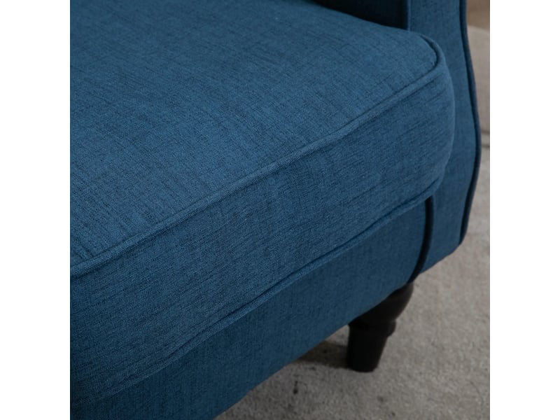  Fauteuil capitonné à dossier haut  - assise rembourrée, pieds en bois, polyester bleu 74 × 86 × 102 cm  - Conforama C