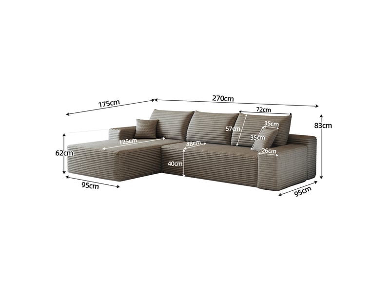 Canapé modulaire 270x175x83 cm avec chaise longue camel - Conforama E