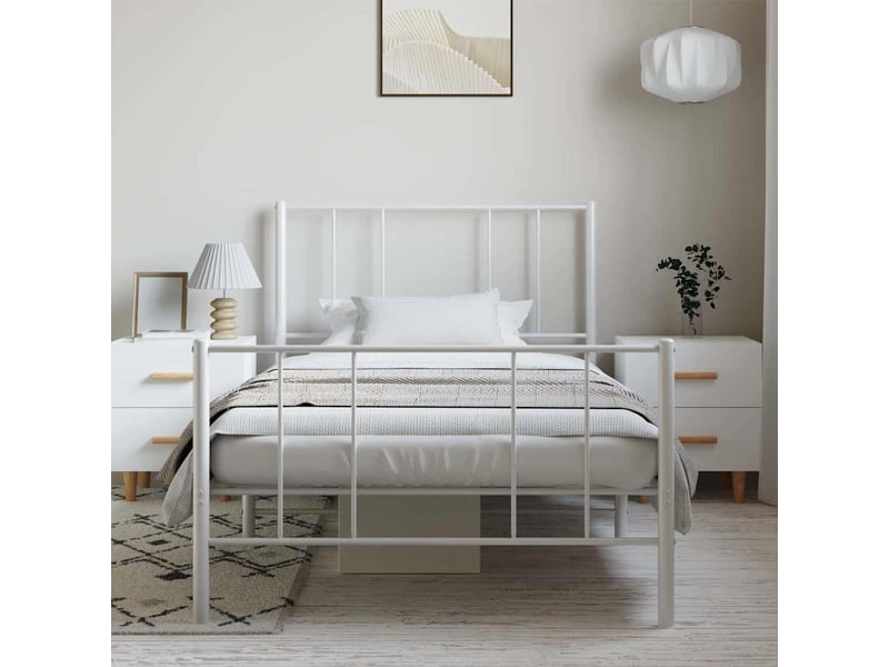  Lit simple- lit adulte -  cadre de lit métal sans matelas et pied de lit blanc 100x200 cm  - Conforama B