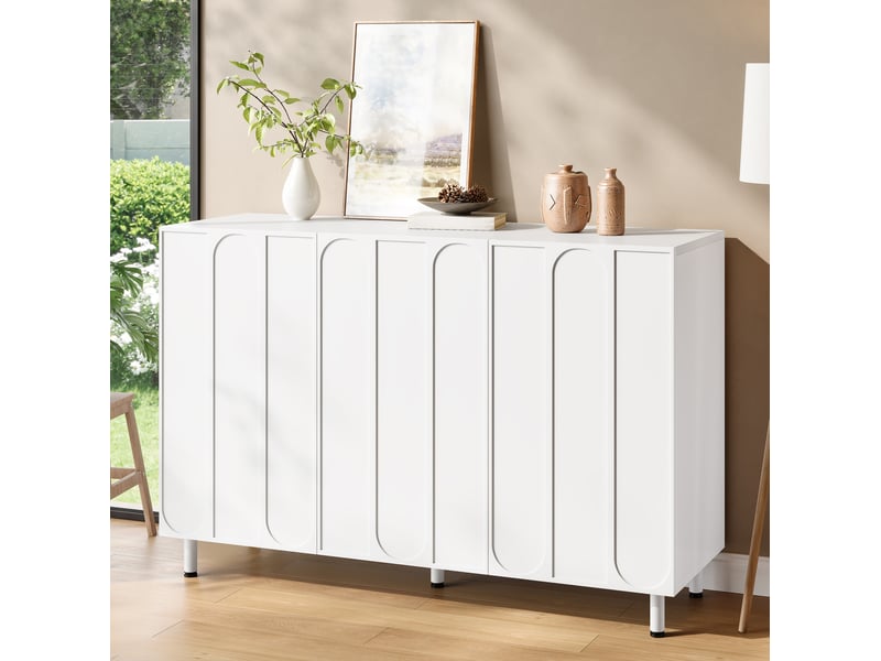  Meuble à chaussures 2 en 1 avec 3 portes, étagères réglables et fermeture amortie, pour entrée, blanc, 120 × 37 × 80 cm  - Conforama B