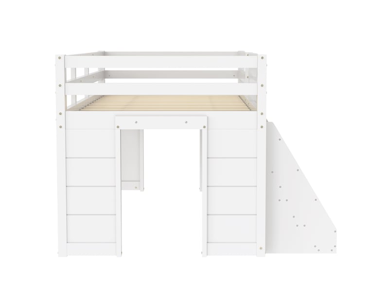  Lit mi-hauteur blanc 90 × 200 cm en pin, étagères de rangement, garde-corps et échelle  - Conforama E