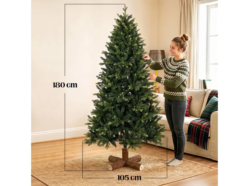  Sapin de noël artificiel, 180 cm, avec 2419 extrémités de branches en pe et pvc, système de pliage, vert  - Conforama C