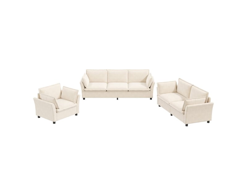  Ensemble canapés modulables 3-2-1 en tissu chenille beige, avec coussins, rembourrage moelleux, sans montage N653P402A-123 - Conforama A