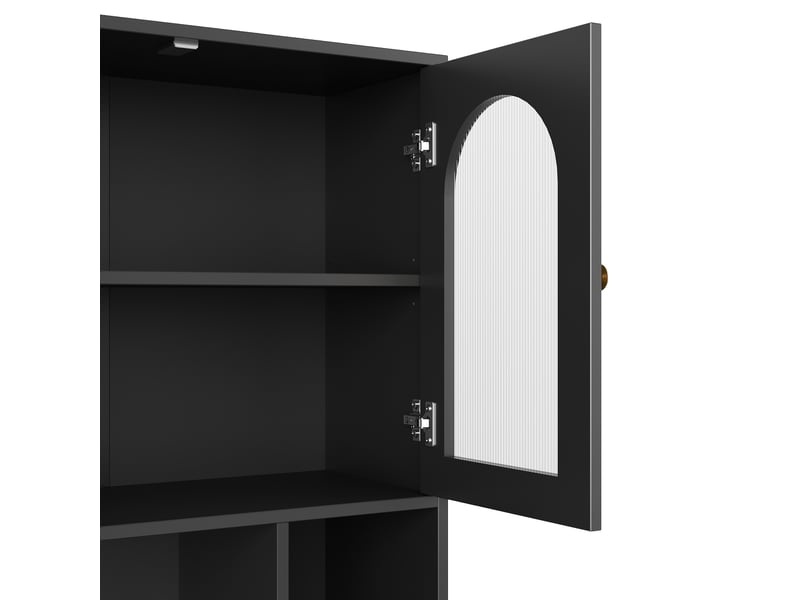  Buffet haut avec portes en acrylique, led et 3 tiroirs mdf noir 106x30x175 cm  - Conforama D