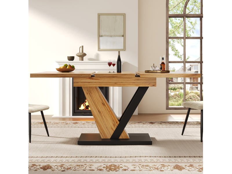  Table à manger extensible 120 à 160x75x75,5 cm, mdf et métal, effet bois  - Conforama B
