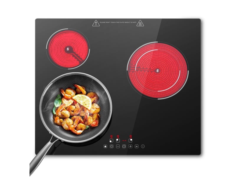 Plaque de cuisson vitrocéramique 3 foyers, 60 cm, 5200 w, commande tactile, 9 niveaux, minuteur et sécurité enfant - Conforama A