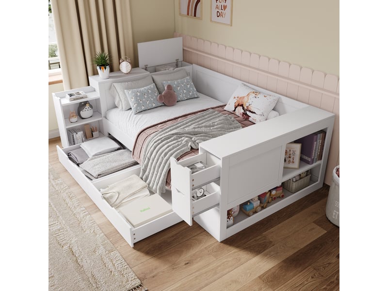  Lit avec rangement 140x200 cm coloris blanc mdf lit enfant blanc - Conforama E