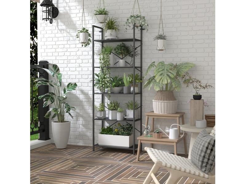  Bibliothèque à 5 niveaux avec étagères ouvertes, cadre x, style industriel pour salon, noir, 60 × 30 × 170,5 cm  - Conforama C