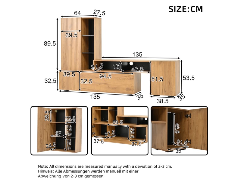  Ensemble meuble tv extensible avec vitrine 174-265 cm evryae  - Conforama E