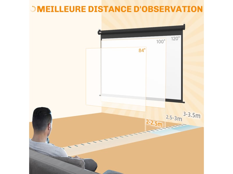  Écran vidéoprojecteur motorisé et électrique 84 pouces, panneau de commande et télécommande, 4:3 4k hd  - Conforama W