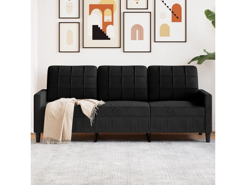  Canapé de salon | canapé 3 places noir 180 cm velours  - Conforama B