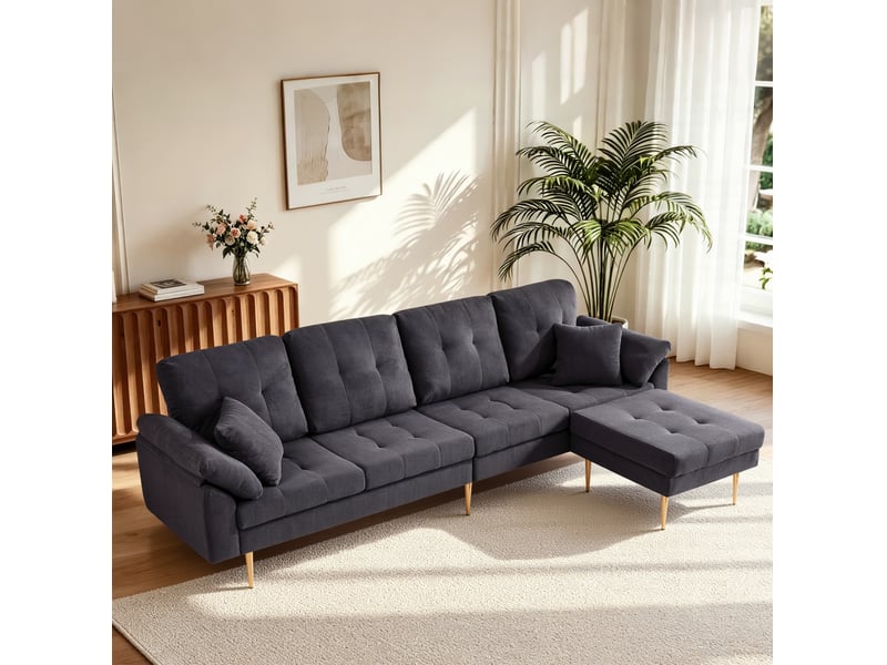  Canapé 4 places modenvie en velours côtelé avec pouf modulable, 250 cm, gris foncé  - Conforama B