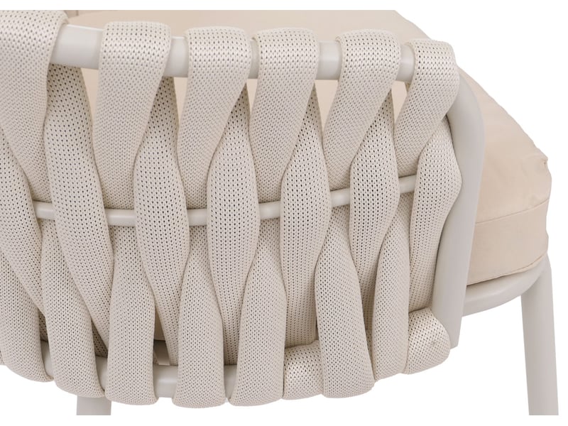  Lot de 6 chaises de salle à manger ou extérieur avec accoudoirs coussins amovibles et cordage élastique polyester crème et aluminium 04_0008726  - Conforama C