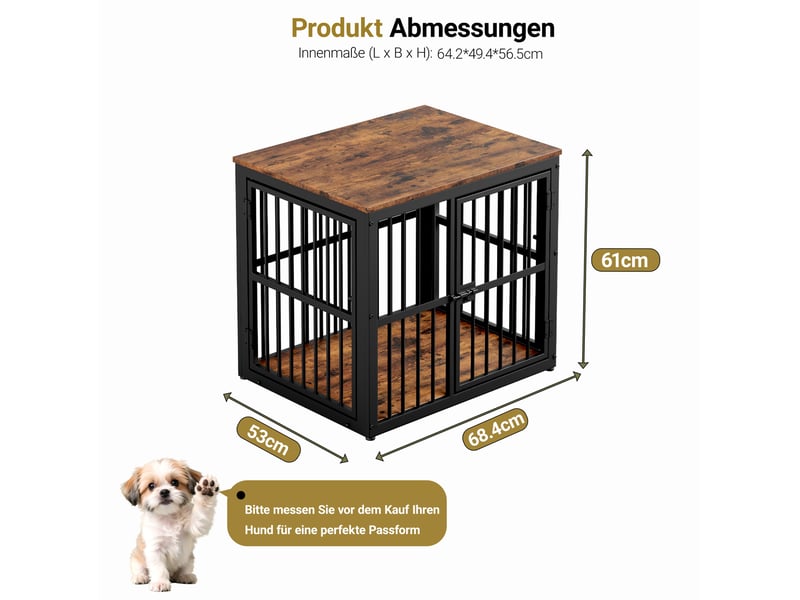 Cage meuble pour félins de compagnie 68,4x53x61 cm – noir et marron – 3 portes, table d'appoint empilable  - Conforama C