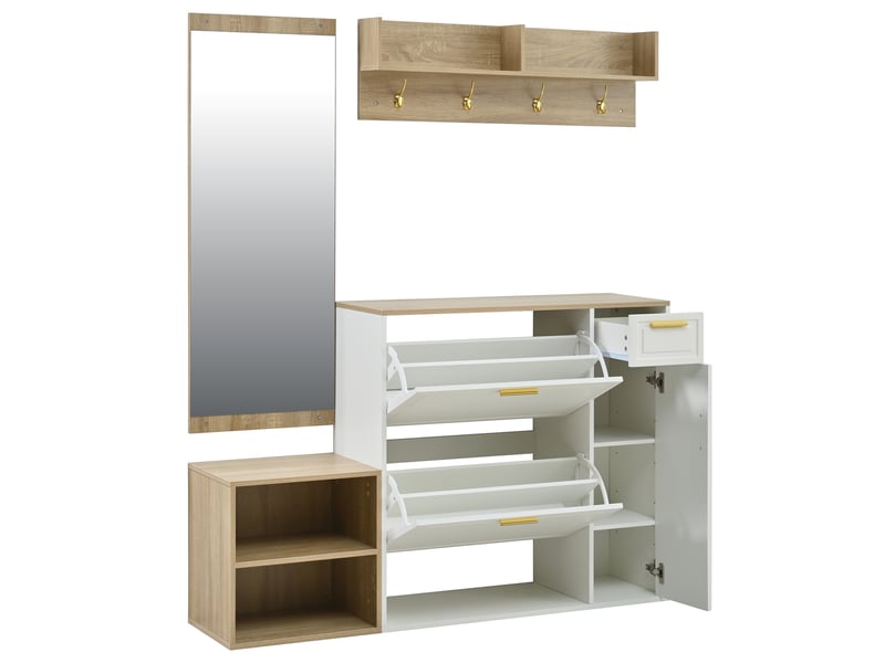  Ensemble vestiaire d'entrée 4 pièces meuble chaussures banc miroir blanc et naturel N657P37471213W - Conforama B