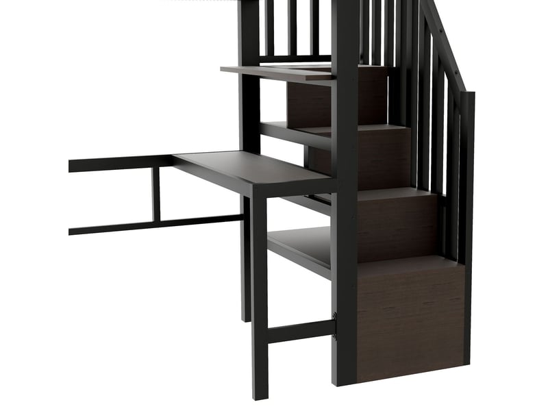  Lit mezzanine 90x200cm métal noir bureau, étagères, escalier rangement - lit 1 place - éclairage led app, gain de place chambre  - Conforama D