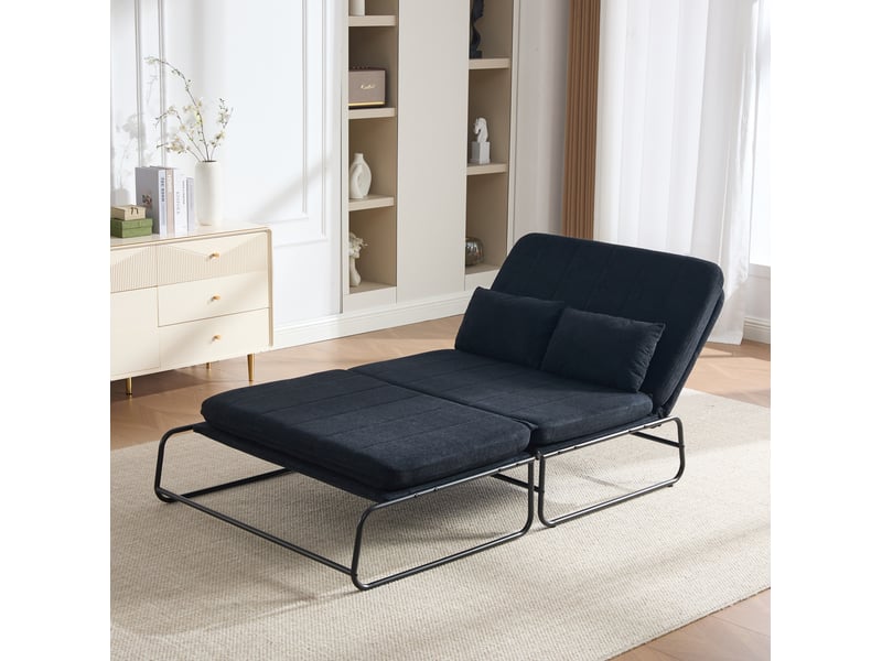  Canapé convertible deux places modenvie en chenille noire avec structure métallique et poches latérales, 104 x 85 x 92 cm  - Conforama E