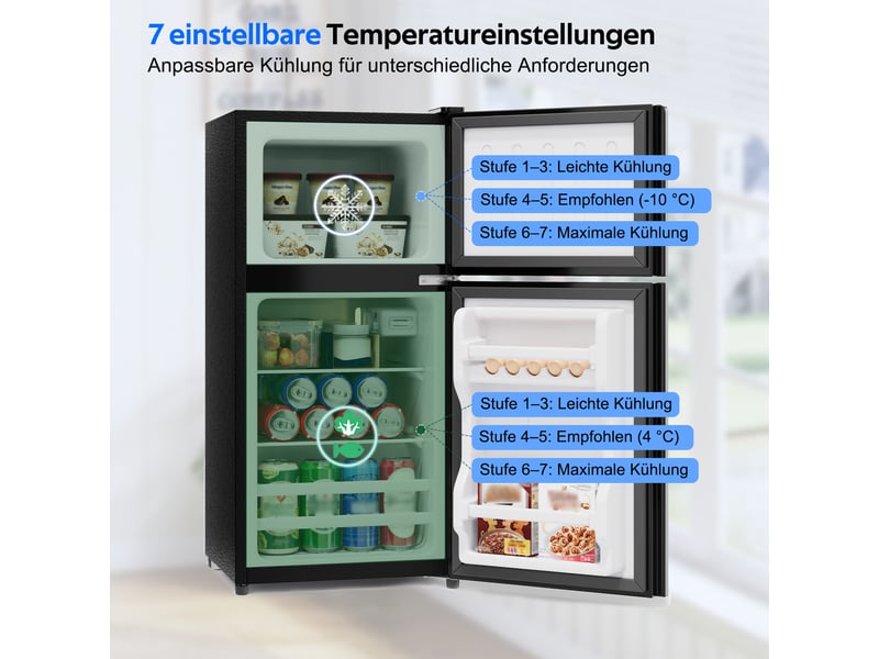Réfrigérateur 60 litres 38l+22l, noir【vérifiez les dimensions】, réfrigérateur congélateu avce éclairage led et deux porte vitrée N635P416591S - Conforama D