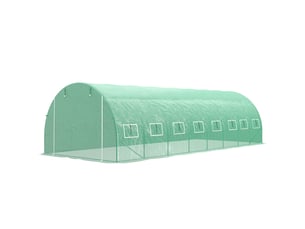 Serre de jardin tunnel 24m² 8l x 3l x 2h m - 16 fenêtres, porte zippée enroulable acier galvanisé, bâche pe, vert
