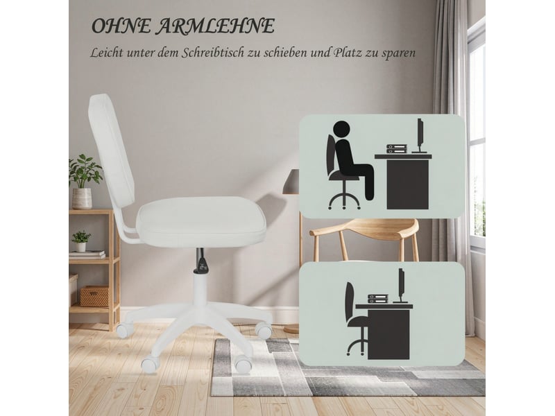 Chaise de bureau 46 x 59 x 82-92 cm - blanche - hauteur réglable, pivotante à 360 degrés, sans accoudoirs  - Conforama E