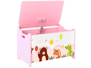 Coffre à jouet enfant coffre de rangement enfant couvercle rabattable motif animal rose 60 x 37 x 39 cm