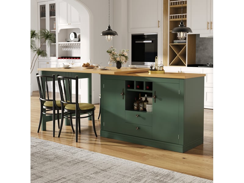  Table de bar extensible pivotante avec rangement 120-180 x 40 x 76 cm en mdf, vert antique  - Conforama D