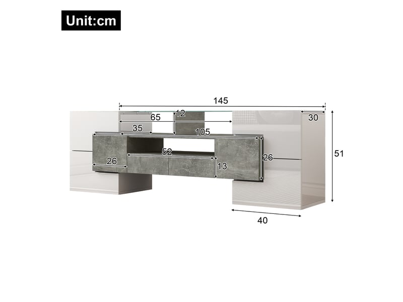  Meuble tv blanc brillant 145 cm led design moderne surface verre  - Conforama C