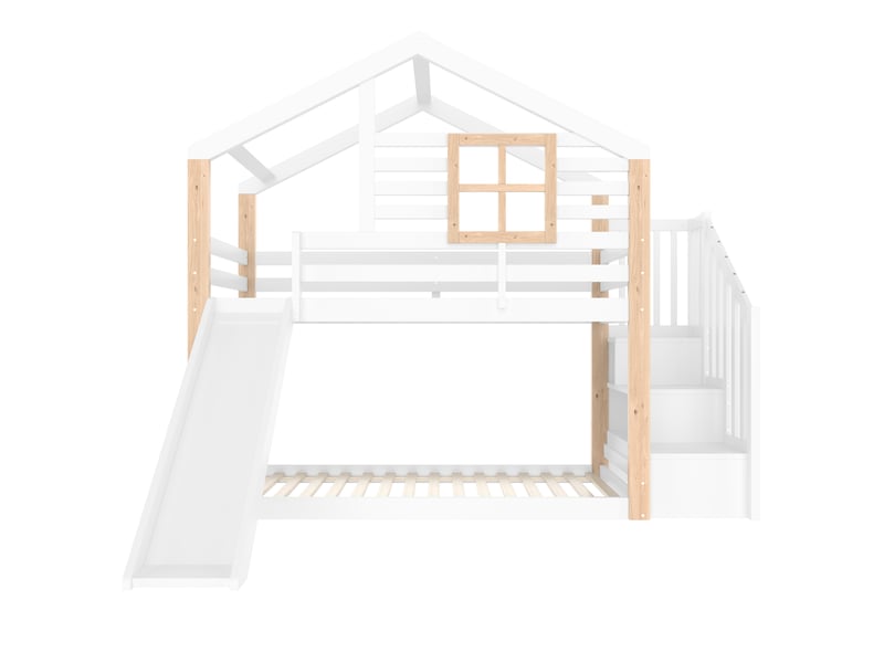  Lit superposé enfant scandinave avec rangement, bois massif, blanc  - Conforama A