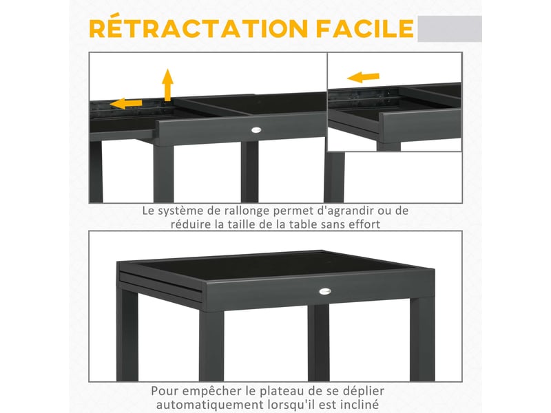 Table de jardin extensible en aluminium et verre trempé gris foncé 160 x 80 x 75 cm - Conforama E