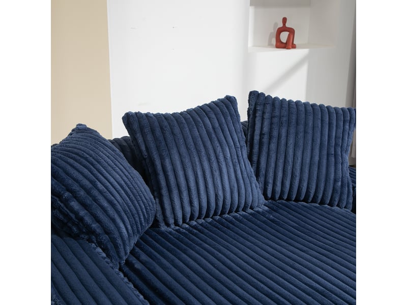  Canapé 1 place en velours côtelé bleu marine avec 3 coussins, sans montage, mousse haute densité  - Conforama R