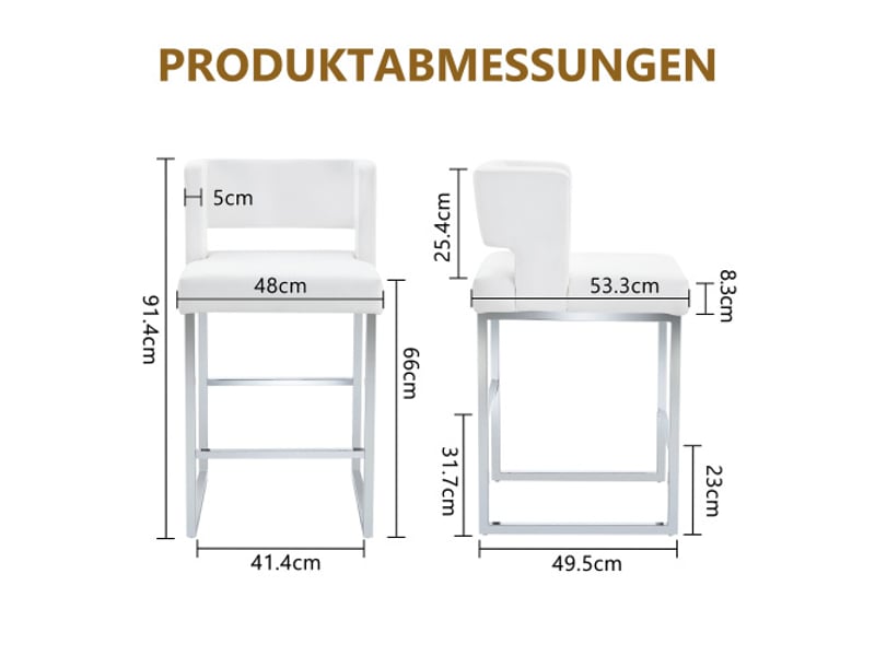  Lot de 2 tabourets de bar, tabourets blancs avec coussin, pieds en métal argentés  - Conforama C