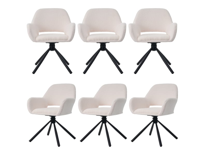  Chaise de salle à manger pivotante avec accoudoirs, lot de 6, design moderne en tissu sherpa blanc  - Conforama A